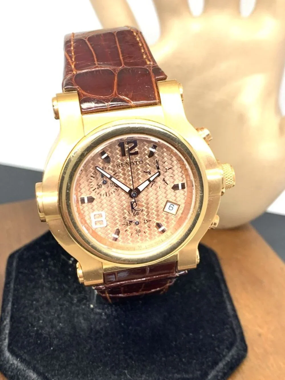 Renato Men's Watch Swiss Quartz Chronograph Rose Gold Steel Brown Leather 45mm